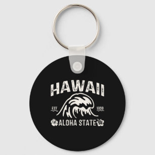 Vintage Hawaii Aloha State Wave Surf Hawaiian Beac Keychain