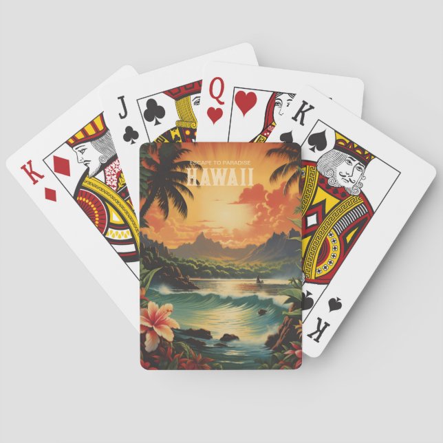 Vintage Hawaii Beach Travel Art Playing Cards (Back)