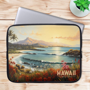 Vintage Hawaii Beach Tropical Paradise Painting Laptop Sleeve