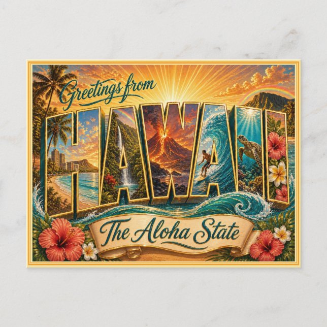 Vintage Hawaii Greeting From Postcard (Front)
