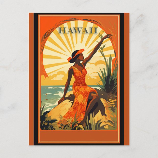 Vintage Hawaii Hawaiian Woman Beach Travel  Postcard (Front)