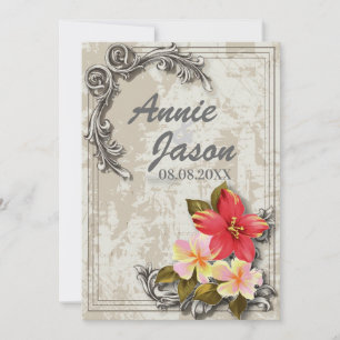 vintage hawaii hibiscus floral tropical wedding invitation