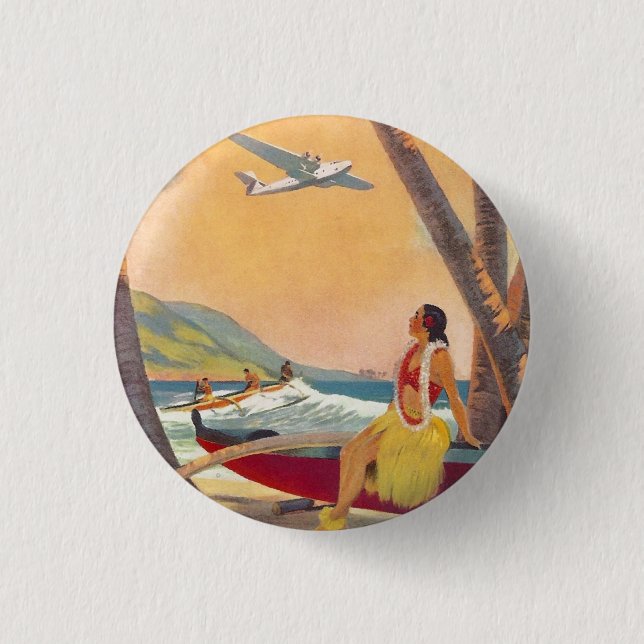Vintage Hawaii Travel 1 Inch Round Button (Front)