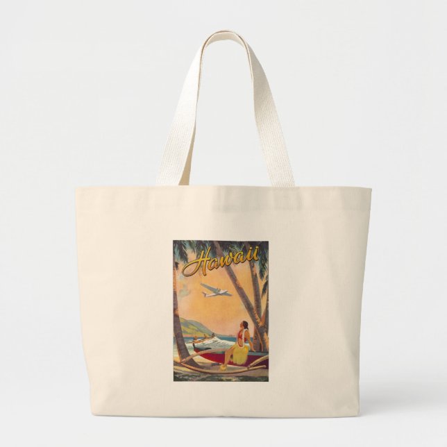 Vintage Hawaii Travel Large Tote Bag (Front)