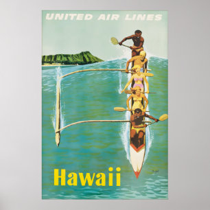 Vintage Hawaii Travel Poster United Air Lines