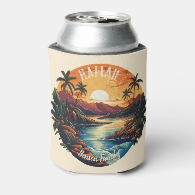 Vintage Hawaii Tropical Beach Travel Can Cooler (Can Back)
