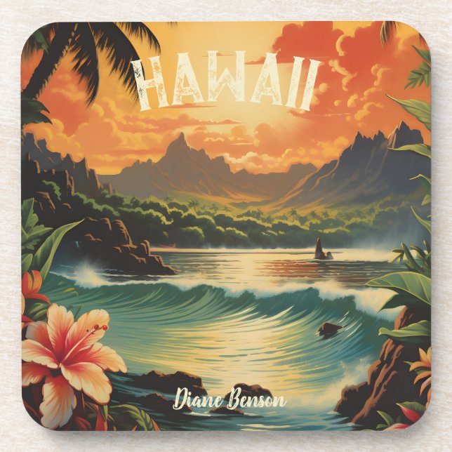 Vintage Hawaii Tropical Beach Travel Coaster (Front)