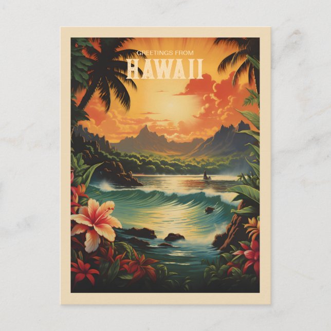 Vintage Hawaii Tropical Beach Travel Postcard (Front)