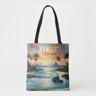 Vintage Hawaii Tropical Beach Travel Tote Bag