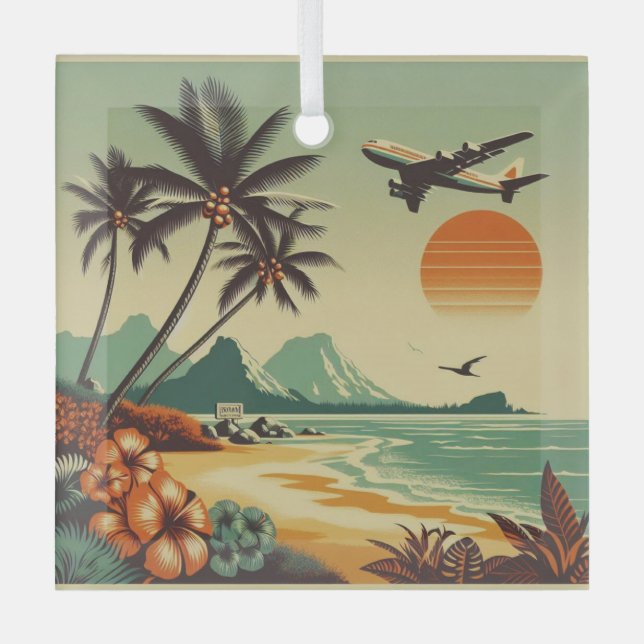 Vintage Hawaii/Tropical  Glass Ornament (Front)