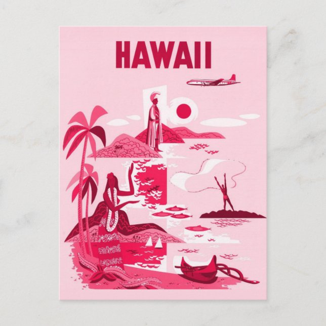 Vintage Hawaii Tropical Pink Travel Postcard (Front)
