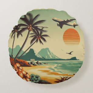Vintage Hawaii/Tropical  Round Pillow