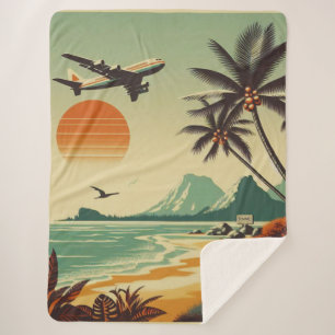 Vintage Hawaii/Tropical  Sherpa Blanket