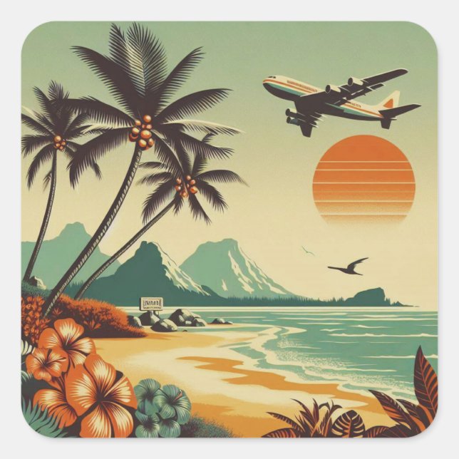 Vintage Hawaii/Tropical  Square Sticker (Front)