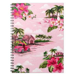 Vintage Hawaiian barkcloth design of tropical isla Notebook