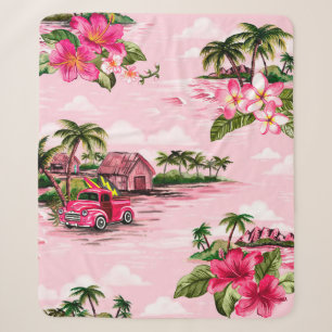 Vintage Hawaiian barkcloth design of tropical isla Sherpa Blanket