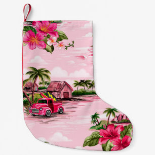 Vintage Hawaiian barkcloth design of tropical isla Small Christmas Stocking