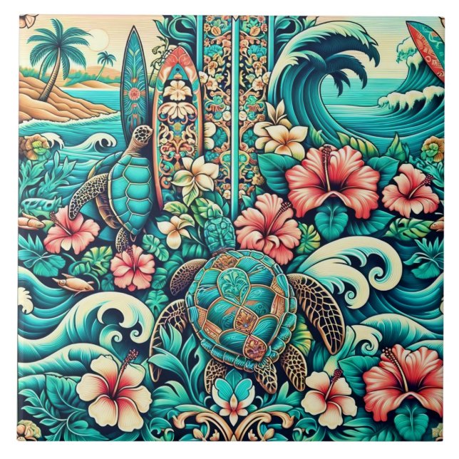 Vintage Hawaiian Folk Art Tile 1  (Front)