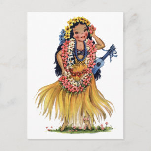 Vintage Hawaiian Girl in Hula Outfit Dress Postcard