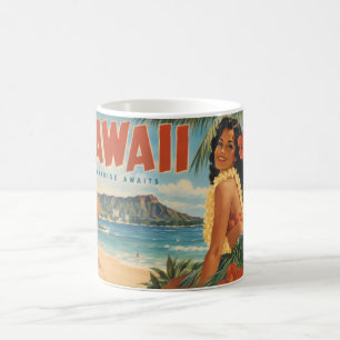 Vintage Hawaiian Hula Girl Aloha Escape Paradise Coffee Mug