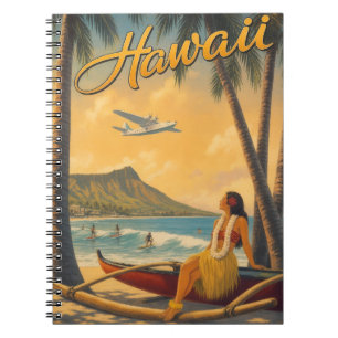 Vintage Hawaiian Hula Girl Aloha Escape Paradise Notebook