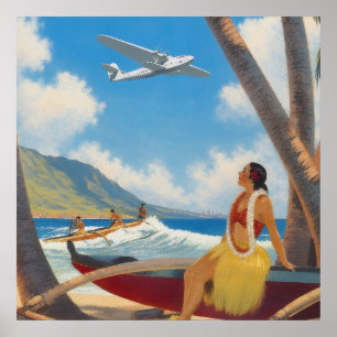Vintage Hawaiian Hula Girl Aloha Escape Paradise Poster
