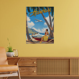 Vintage Hawaiian Hula Girl Aloha Escape Paradise Poster