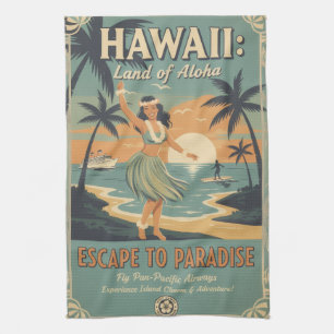 Vintage Hawaiian Land of Aloha Escape to Paradise Kitchen Towel