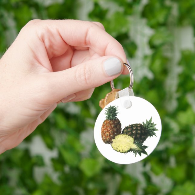 Vintage Hawaiian Pineapples, Organic Food Fruit Keychain (Hand)