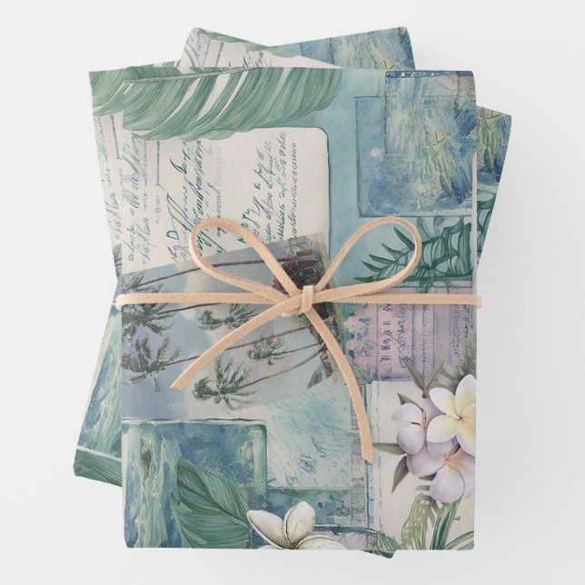 Vintage Hawaiian Scrapbook Page Gift Wrap (In situ)