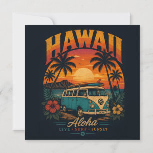 Vintage Hawaiian Sunset Palms Surfboard Aloha Holiday Card