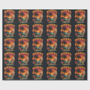 Vintage Hawaiian Sunset Palms Surfboard Aloha Wrapping Paper