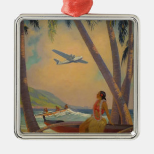 Vintage Hawaiian Travel - Hawaii Girl Dancer Metal Ornament