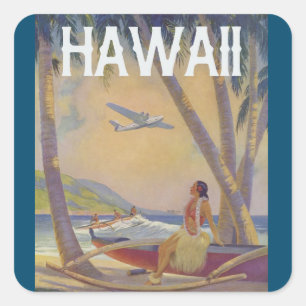 Vintage Hawaiian Travel - Hawaii Hula Dancer !!! Square Sticker