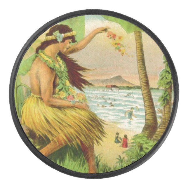 Vintage Hawaiian Travel Hockey Puck (Front)