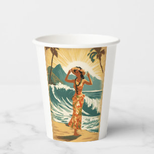Vintage Hawaiian Travel Honolulu Mid-Pacific  Paper Cups