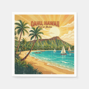 Vintage Hawaiian Travel Posters - Oahu Napkin