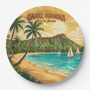 Vintage Hawaiian Travel Posters - Oahu Paper Plate