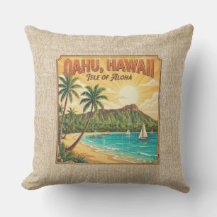 Vintage Hawaiian Travel Posters - Oahu Reversible Outdoor Pillow