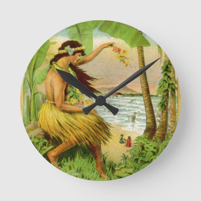 Vintage Hawaiian Travel Round Clock (Front)