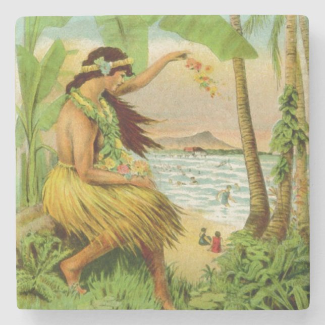 Vintage Hawaiian Travel Stone Coaster (Front)
