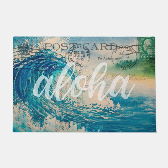 Vintage Hawaiian Wave Postcard Doormat (Front)