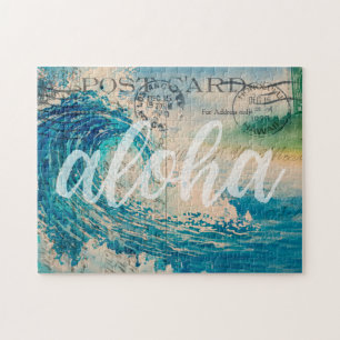 Vintage Hawaiian Wave Postcard Jigsaw Puzzle