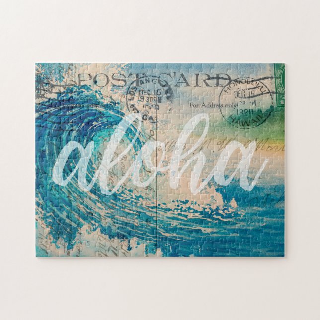 Vintage Hawaiian Wave Postcard Jigsaw Puzzle (Horizontal)