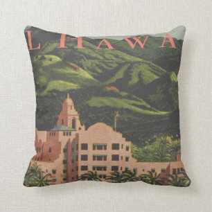 Vintage hawaiii Art Deco travel Throw Pillow