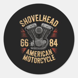 Vintage Hd Motorcycle Vtwin Shovelhead Engine Draw Classic Round Sticker
