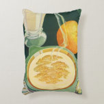 Vintage Health Foods, Beverages, Healthy Breakfast Accent Pillow<br><div class="desc">Vintage illustration health food and beverages image featuring a healthy breakfast of hot oatmeal,  glass of milk and an orange fruit.</div>