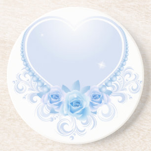 Vintage Heart and Roses Blue Coaster