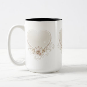 Vintage Heart and Roses Ecru Two-Tone Coffee Mug