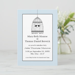 Vintage Heart Birdcage Baby Boy Announcement
